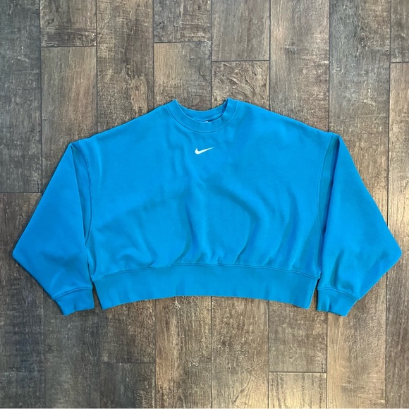 nike phoenix fleece oversized crewneck sweatshirt in teal - Picture 3 of 7